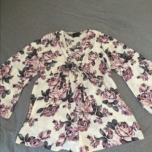 Bell sleeve deep V romper